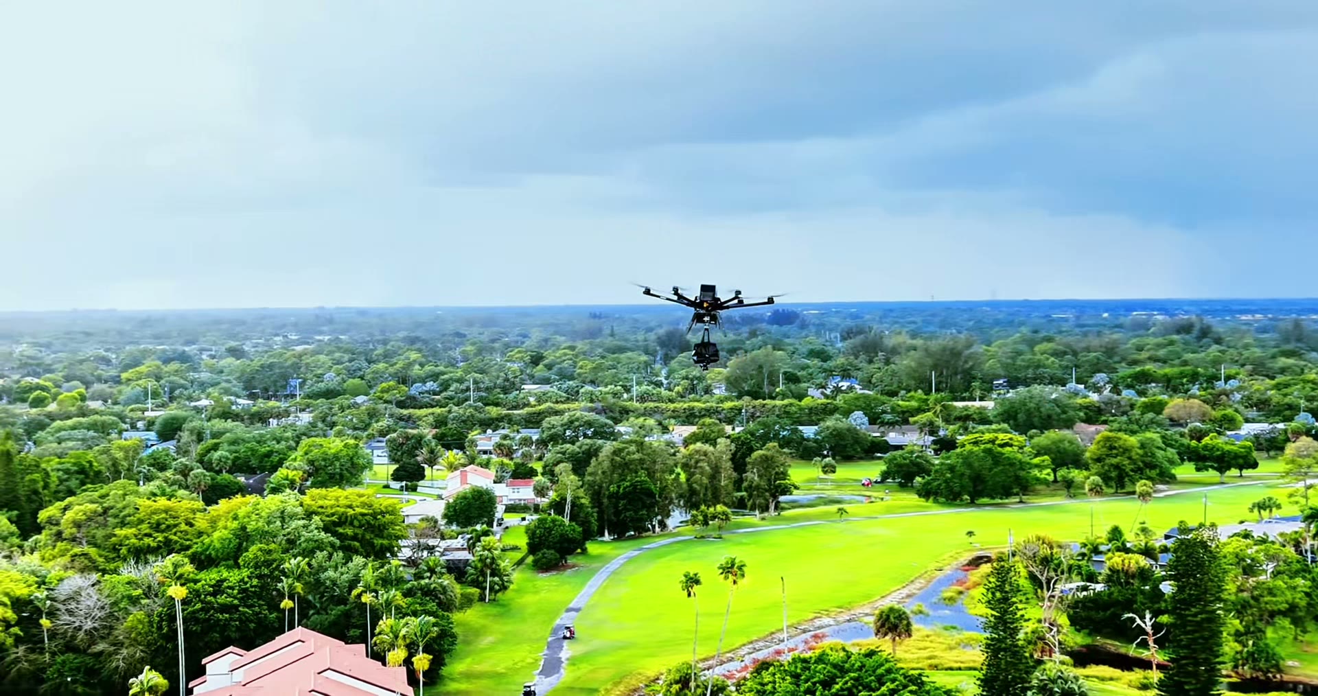 Drone over a golf property from above