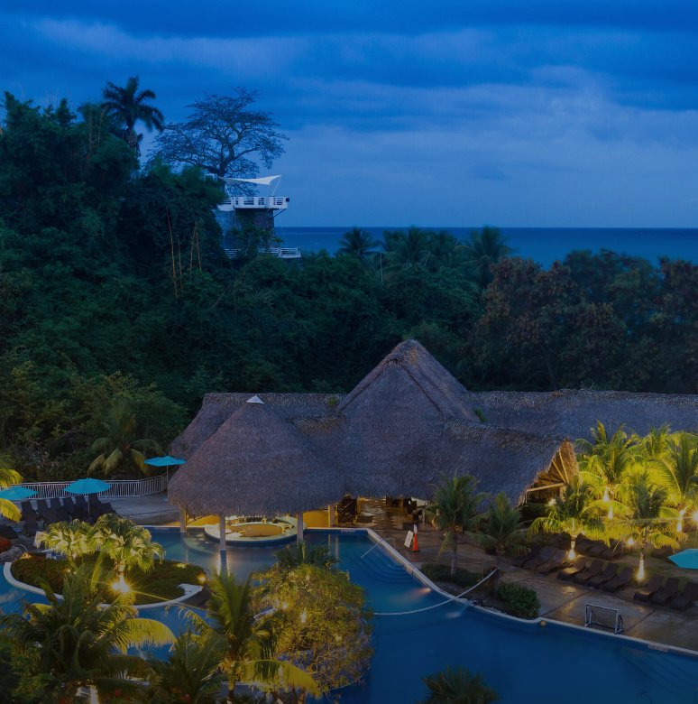 Resort pool at dusk
